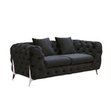 Grand Tufted Lounge - Black Velvet - Silver Legs - Front View