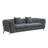 Grand Tufted Lounge - Dark Grey Velvet - Gold Legs - Front View
