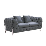 Grand Tufted Lounge - Dark Grey Velvet - Silver Legs - Front View