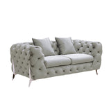 Grand Tufted Lounge - Light Grey Velvet - Silver Legs - Side View