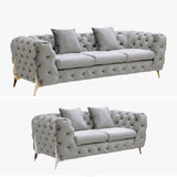 Grand Tufted Lounge - Light Grey Velvet - Silver Legs - Front View