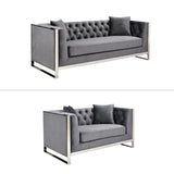William Lounge - Dark Grey Velvet - Silver Trims - Front View