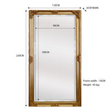 Deluxe French Provincial Ornate Mirror - Gold - X large 210cm x 110cm - Front View