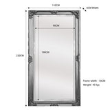 Deluxe French Provincial Ornate Mirror - Silver - X large 210cm x 110cm - Front View