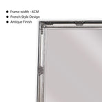 French Provincial free standing ornate floor mirror, antique silver frame, antique silver finish