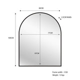 Black Metal Arch Mirror -  Small 80cm x 100cm - Front View