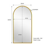 Gold Metal Arch Mirror  - X Large 100cm x 200cm - Front View