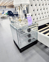 Athens Mirrored Bed Side Table -Black - Front View