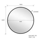 Metal Round Mirror 100cm - Black - Top-Down View