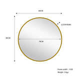 Metal Round Mirror 80cm - Gold - Front View