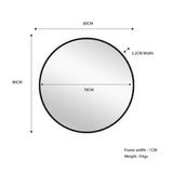Metal Round Mirror 80cm - Black - Front View