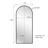 Metal Arch Mirror 80cm x 170cm - Black - Front View