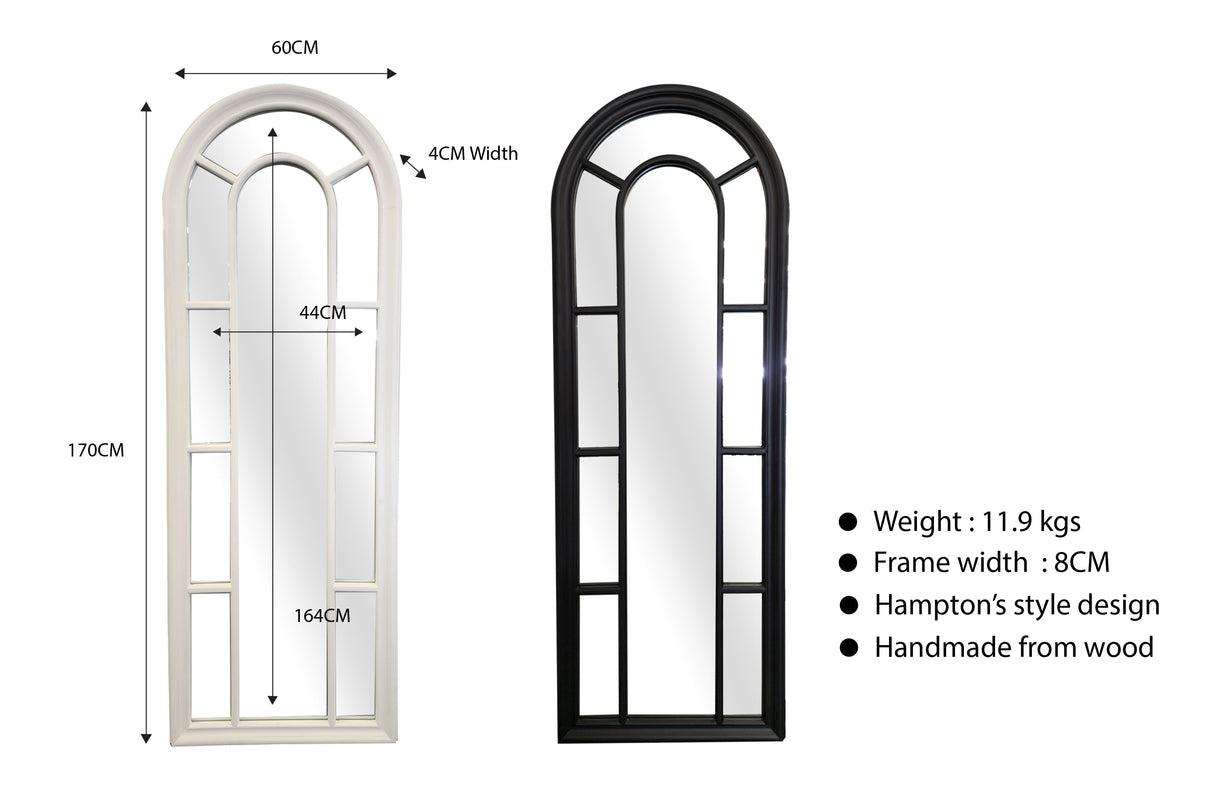 Window Style Mirror - White Arch 60cm x 180cm