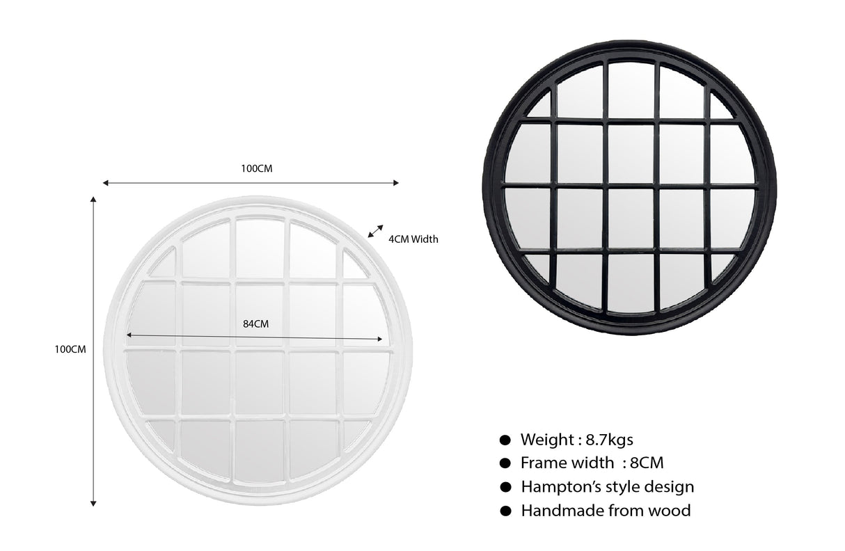 Window Style Mirror - Black Circle 100cm
