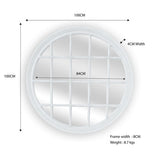 Window Style Mirror - White Circle 100cm - Front View
