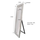 Silver Beaded Framed Mirror - Free Standing 50cm x 170cm - Front View
