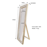 Gold Beaded Framed Mirror - Free Standing 50cm x 170cm - Front View