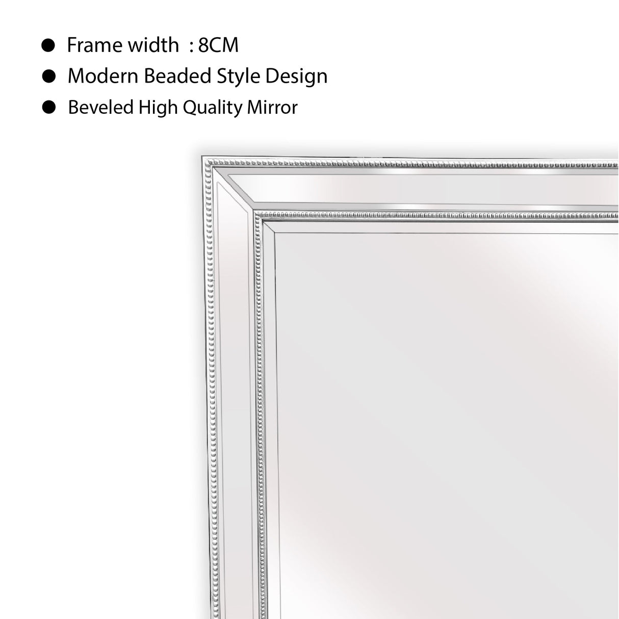 White Beaded Framed Mirror - Free Standing 50cm x 170cm