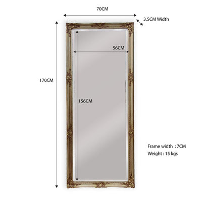 French Provincial Ornate Mirror - Champagne - Medium 70cm x 170cm