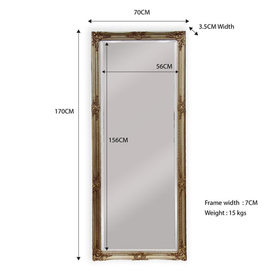 French Provincial Ornate Mirror - Champagne - Medium 70cm x 170cm