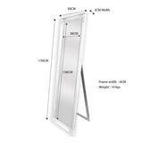 French Provincial Ornate Mirror - White - Free Standing 50cm x 170cm - Front View