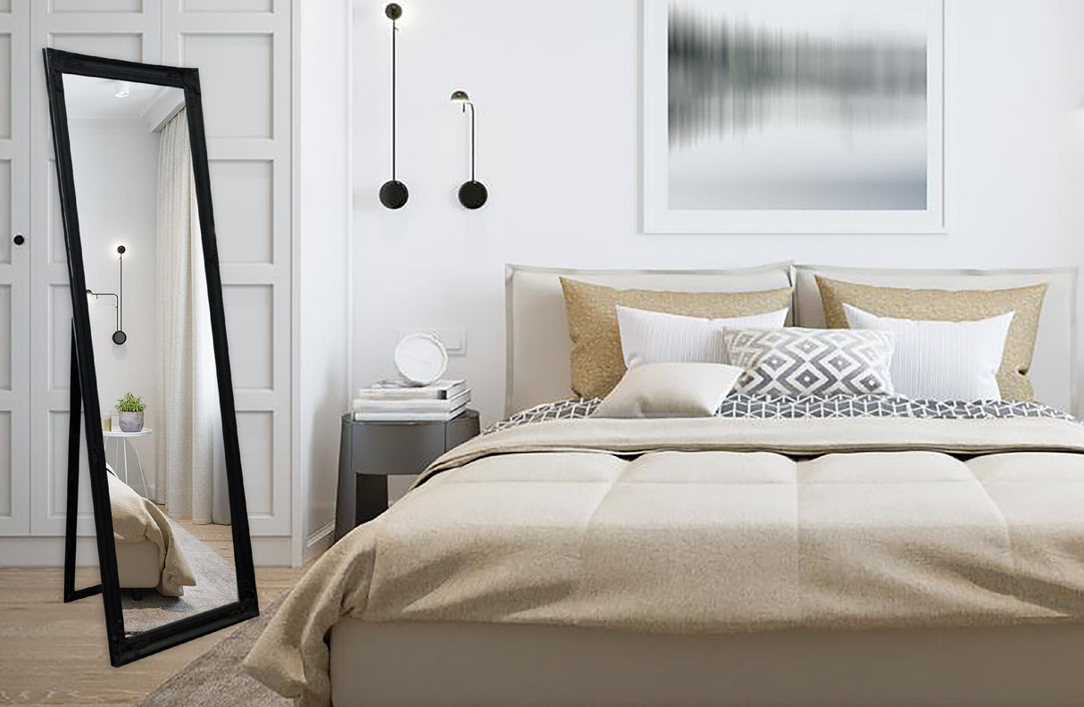 French Provincial Ornate Mirror - Black - Free Standing 50cm x 170cm