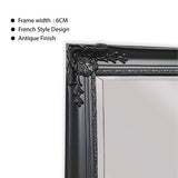 French Provincial Ornate Mirror - Black - Free Standing 50cm x 170cm - Side View