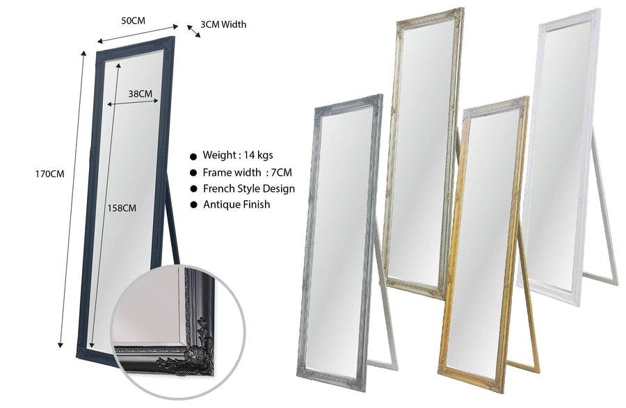 French Provincial Ornate Mirror - Gold - Free Standing 50cm x 170cm, image 2