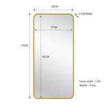 Gold Metal Rectangle Mirror - Medium 80cm x 170cm - Front View