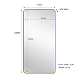 Gold Metal Rectangle Mirror - X-Large 100cm x 200cm - Front View