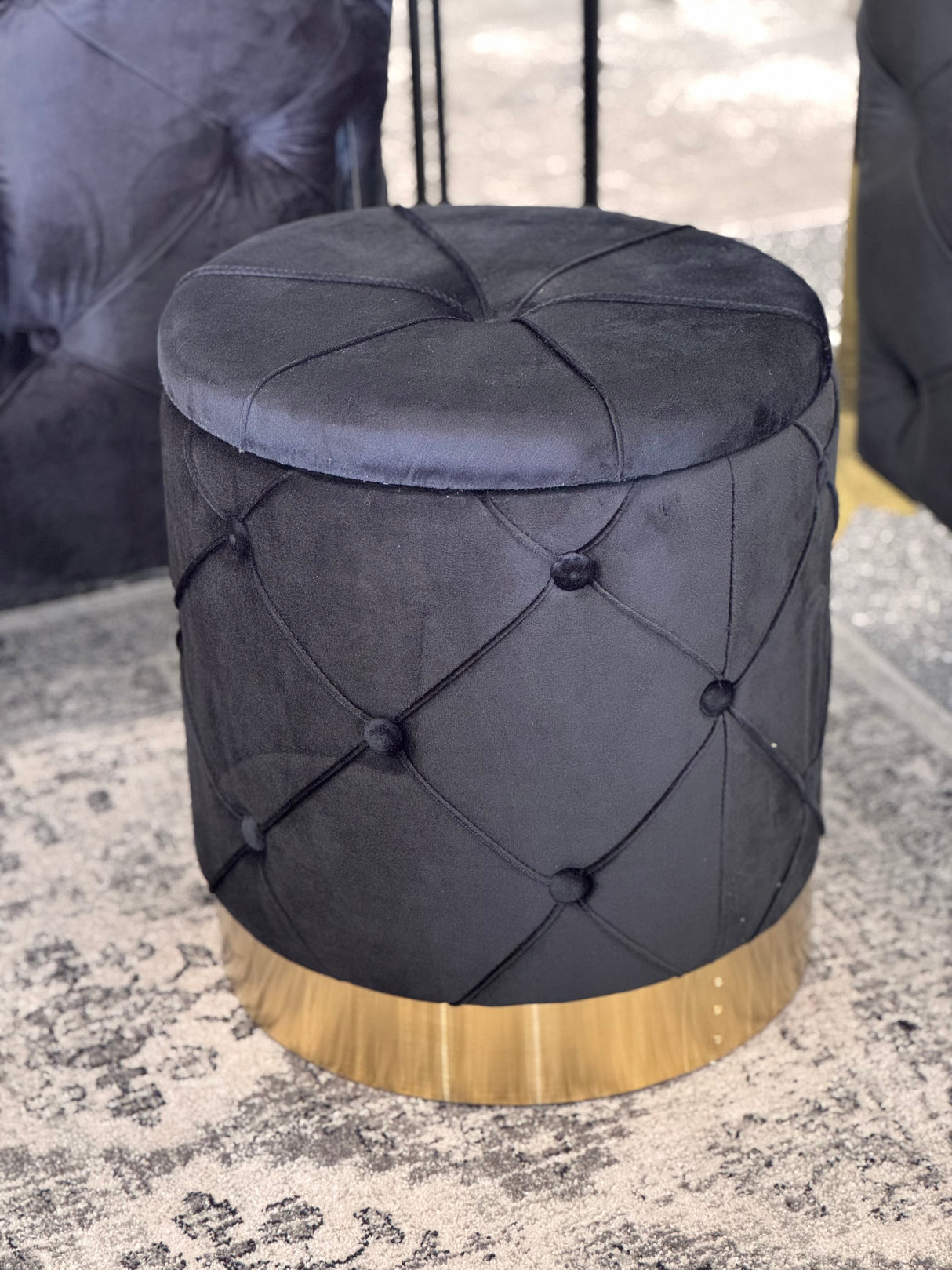 Amy Storage Foot Stools Set of 2 - Black / Gold
