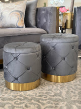 Amy Storage Foot Stools Set of 2 - Gray / Gold - Front View