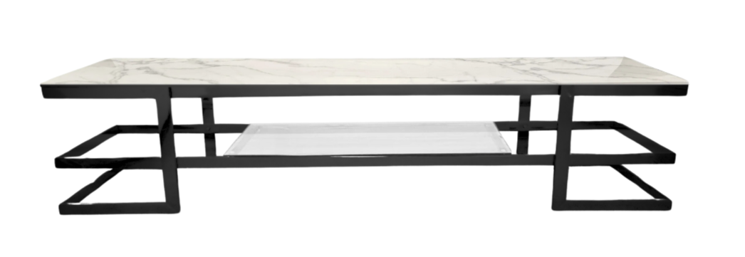Alexa Black TV Unit - Black Glass