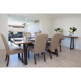 Begonia 9pc Dining Set 220cm Live Edge Table 8 Beige Fabric Chair Mango Wood - Front View