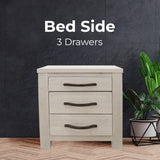 Foxglove Bedside Tables 3 Drawers Storage Cabinet Shelf Side End Table - White - Front View