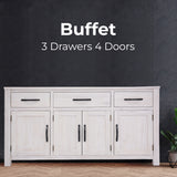 Foxglove Buffet Table 158cm 4 Door 3 Drawer Solid Mt Ash Timber Wood - White - Front View