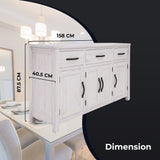 Foxglove Buffet Table 158cm 4 Door 3 Drawer Solid Mt Ash Timber Wood - White - Side View