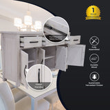 Foxglove Buffet Table 158cm 4 Door 3 Drawer Solid Mt Ash Timber Wood - White - Top-Down View