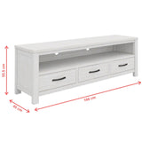 Foxglove ETU Entertainment TV Unit 166cm 3 Drawer Solid Mt Ash Wood - White - Close-Up Angle