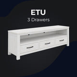 Foxglove ETU Entertainment TV Unit 166cm 3 Drawer Solid Mt Ash Wood - White - Front View