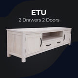 Foxglove ETU Entertainment TV Unit 216cm 2 Drawer 2 Door Mt Ash Wood - White - Front View
