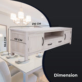 Foxglove ETU Entertainment TV Unit 216cm 2 Drawer 2 Door Mt Ash Wood - White - Side View