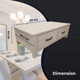 Foxglove Coffee Table 127cm 2 Drawer Solid Mt Ash Timber Wood - White - Side View