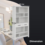 Foxglove Bookshelf Bookcase 5 Tier 2 Drawers Solid Mt Ash Timber Wood - White - Side View