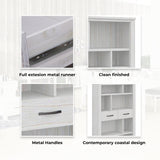 Foxglove Bookshelf Bookcase 5 Tier 2 Drawers Solid Mt Ash Timber Wood - White - 45-Degree Angle