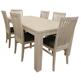 Foxglove 7pc Dining Set 190cm Table 6 PU Seat Chair Solid Mt Ash Wood - White - Rear View