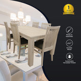 Foxglove 7pc Dining Set 190cm Table 6 PU Seat Chair Solid Mt Ash Wood - White - Side View