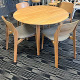 Emilio 5pc 120cm Round Dining Table Set Fabric Chair Solid Ash Wood Oak - Front View