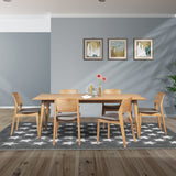 Emilio 7pc 180cm Dining Table Set Fabric Chair Solid Ash Wood Oak - Front View