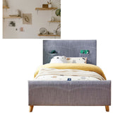 Phlox Kids King Single Bed Fabric Upholstered Children Kid Timber Frame - Steel - Front View